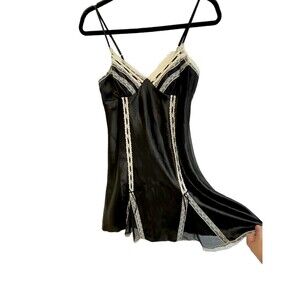 Vintage Y2K Morgan‎ Taylor Fantasies white& Black  Babydoll Slip Dress S Tuxedo